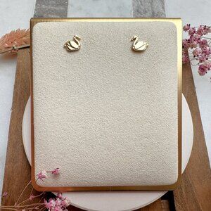 Elegant Small Satin Gold Swan Stud Earrings | 14k Gold Plated Sterling Silver